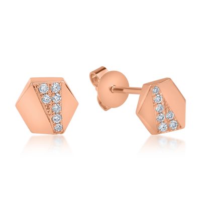 Cercei geometrici din aur roz cu diamante de 0.072ct