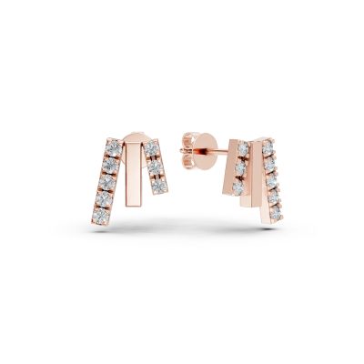Cercei geometrici din aur roz cu diamante de 0.2ct