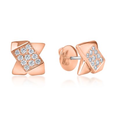 Cercei geometrici din aur roz cu diamante de 0.5ct