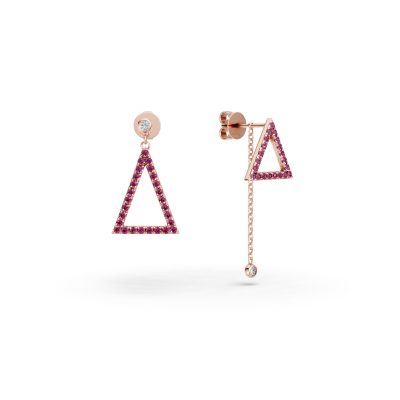 Cercei geometrici din aur roz cu safire roz de 0.5ct si diamante de 0.07ct