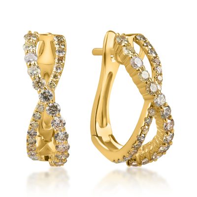 Cercei hoop din aur galben cu diamante multicolore de 1.4ct