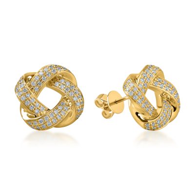 Cercei impletiti din aur galben cu diamante de 0.6ct