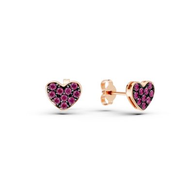 Cercei inima din aur roz cu rubine de 0.24ct
