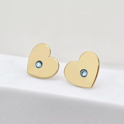 Cercei inima - model cu cristal Swarovski - Argint 925 placat cu Aur Galben 18K - inchidere surub