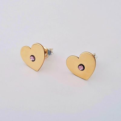 Cercei inima - model cu cristal Swarovski - Aur Galben 14K - inchidere surub