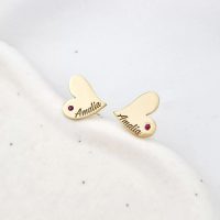 Cercei Inima personalizati - Argint 925 Placat cu Aur galben 18K - decorati cu rubin