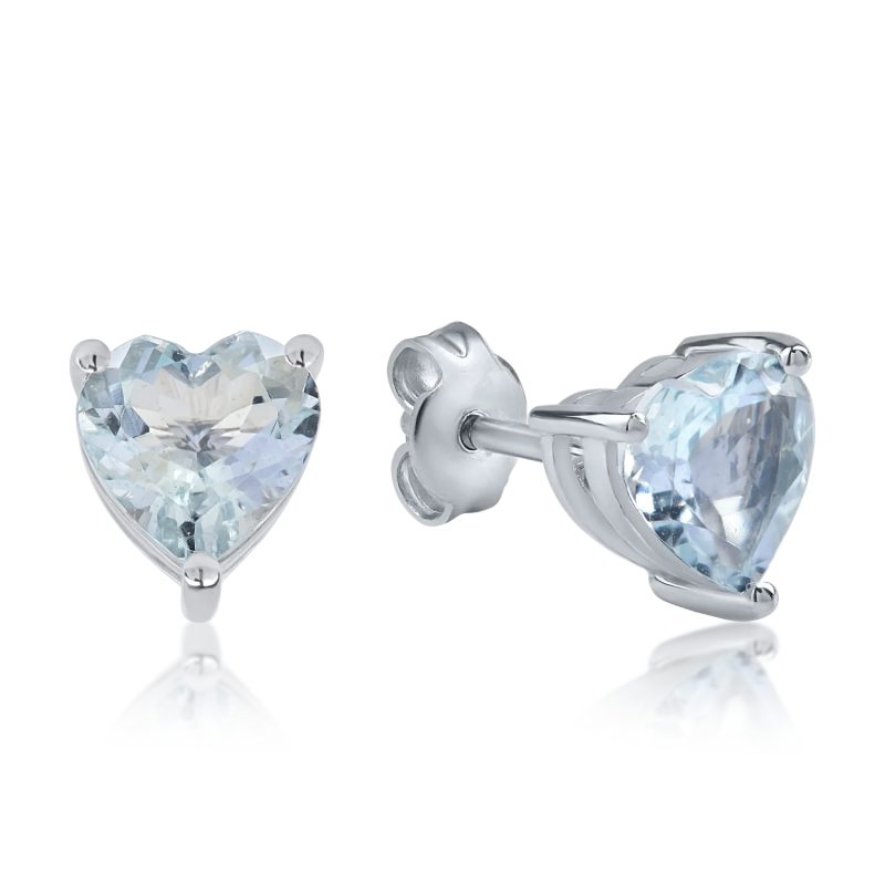 Cercei inimi din aur alb cu acvamarine heart de 1.9ct