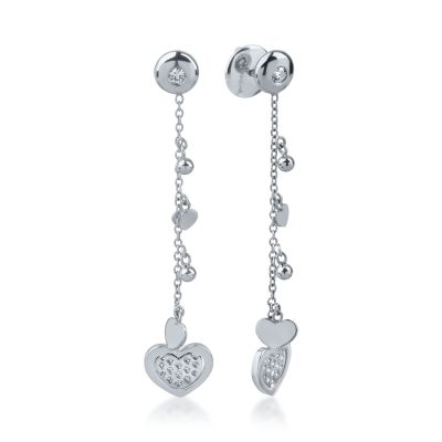 Cercei inimi din aur alb cu diamante de 0.22ct