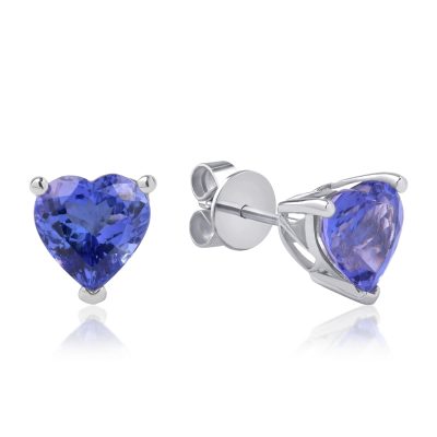 Cercei inimi din aur alb cu tanzanite heart de 3.92ct