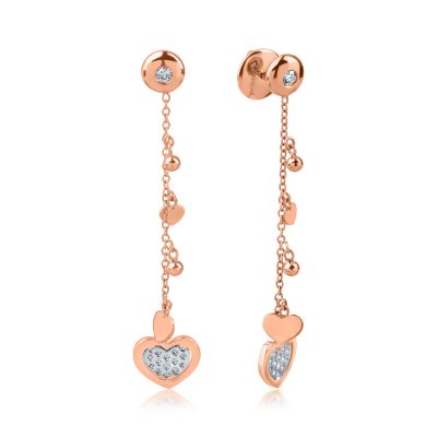 Cercei inimi din aur roz cu diamante de 0.22ct