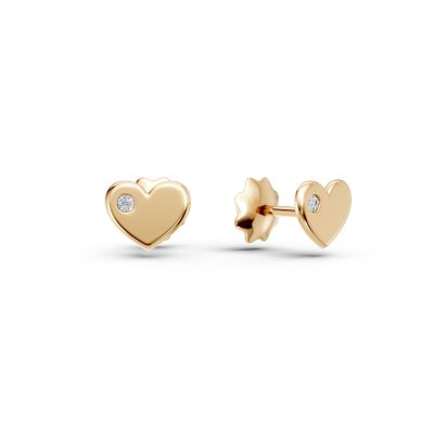 Cercei inimioara din aur galben pentru copii cu diamante de 0.02ct