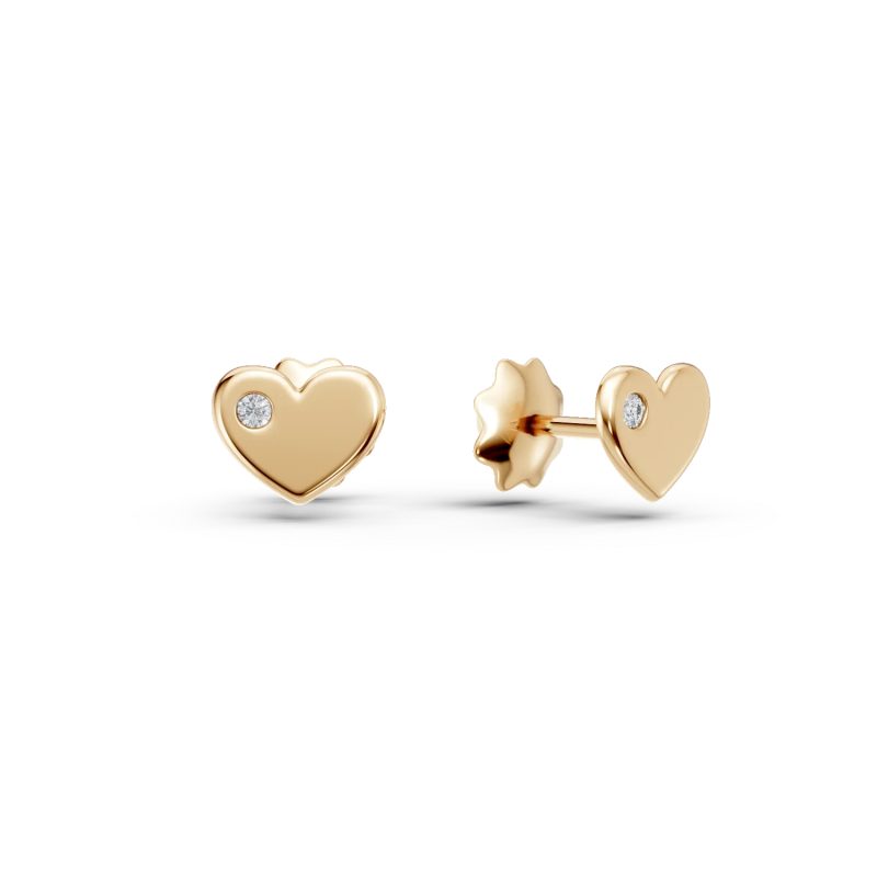 Cercei inimioara din aur galben pentru copii cu diamante de 0.02ct