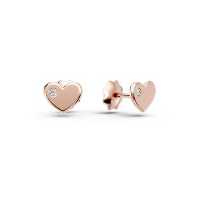 Cercei inimioara din aur roz pentru copii cu diamante de 0.02ct