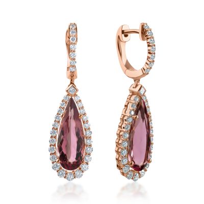 Cercei lacrima din aur roz cu turmaline de 4.51ct si diamante de 0.88ct