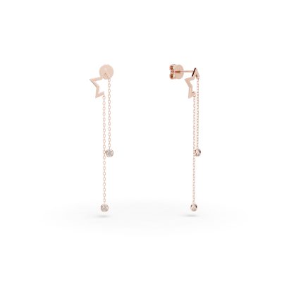 Cercei lungi cu stelute din aur roz cu diamante de 0.07ct