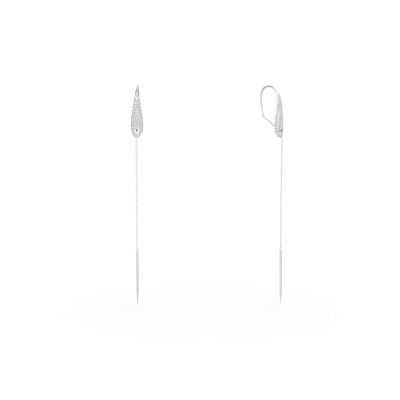 Cercei lungi din aur alb cu diamante de 0.3ct