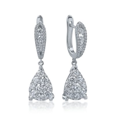 Cercei lungi din aur alb cu diamante de 1.18ct