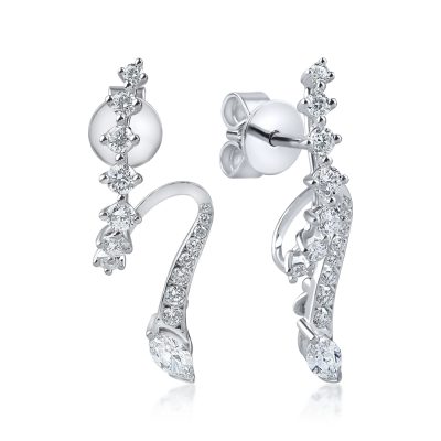 Cercei lungi din aur alb cu diamante marquise si rotunde de 1.18ct