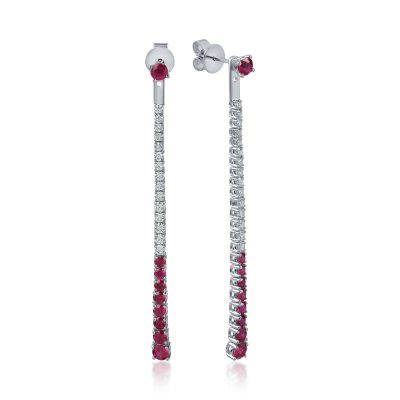 Cercei lungi din aur alb cu rubine de 1.4ct si diamante de 0.7ct