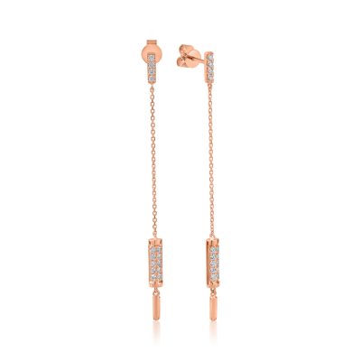 Cercei lungi din aur roz cu diamante de 0.2ct