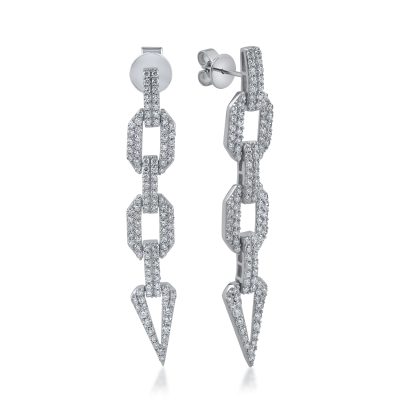 Cercei lungi geometrici din aur alb cu diamante de 1.4ct
