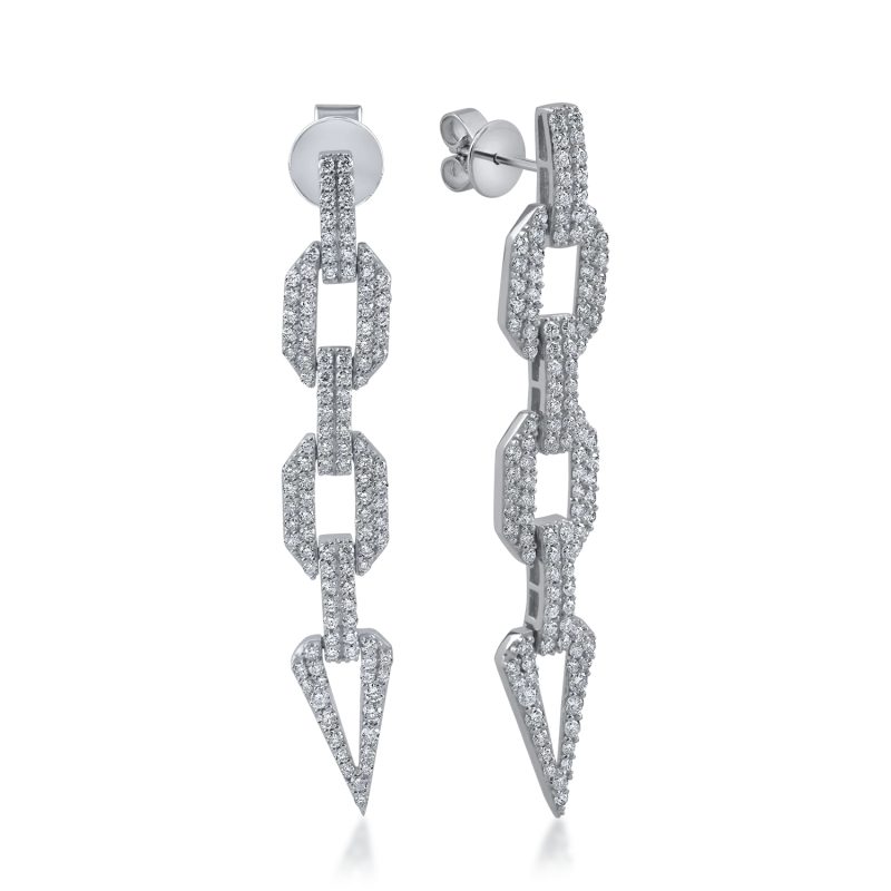 Cercei lungi geometrici din aur alb cu diamante de 1.4ct