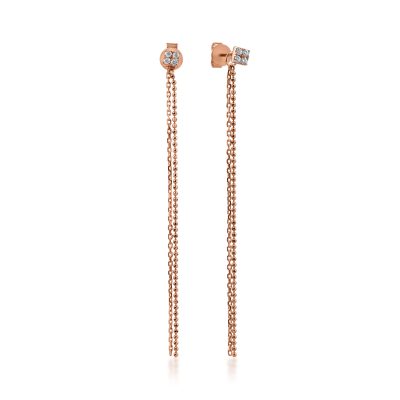 Cercei lungi minimalisti din aur roz cu diamante de 0.09ct