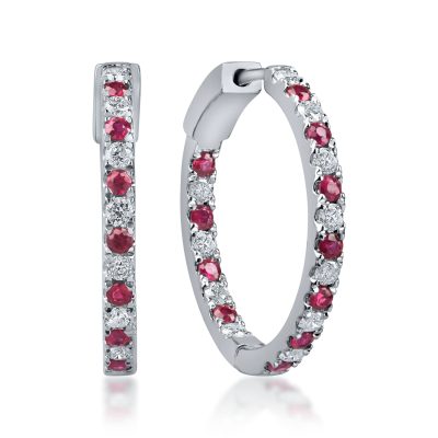 Cercei minimalisti din aur alb cu rubine de 0.8ct si diamante de 0.7ct