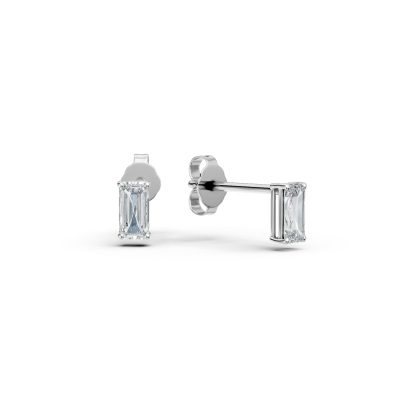 Cercei minimalisti din aur alb cu zirconia solitaire