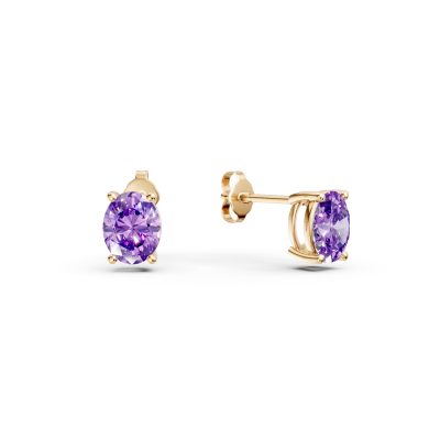 Cercei minimalisti din aur galben cu zirconia mov solitaire