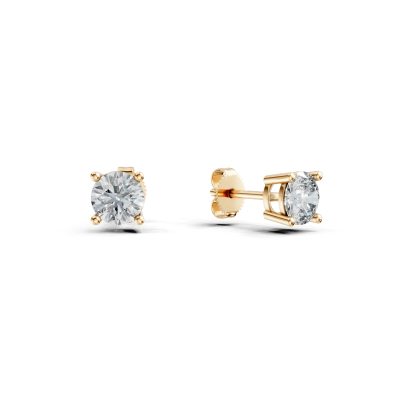 Cercei minimalisti din aur galben cu zirconii solitaire
