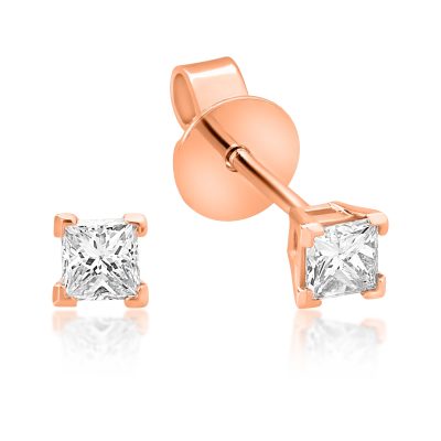 Cercei minimalisti din aur roz cu diamante princess de 0.36ct