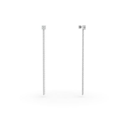 Cercei minimalisti lungi din aur alb cu diamante de 0.1ct