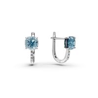 Cercei on ear din aur alb cu topaze swiss blue square de 1.3ct si diamante de 0.02