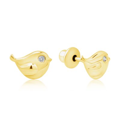 Cercei pasare pentru copii din aur galben cu diamante de 0.012ct
