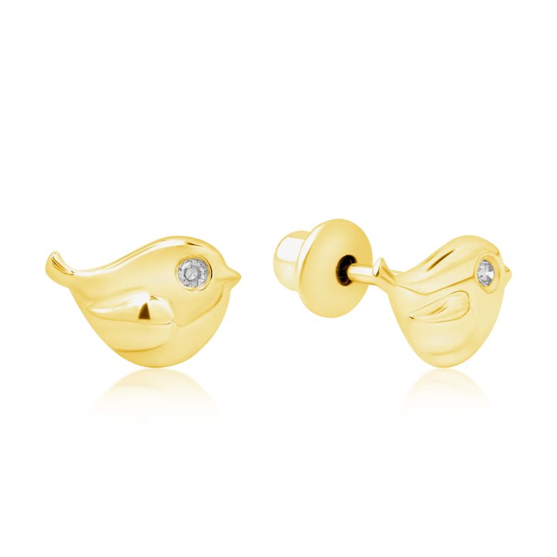 Cercei pasare pentru copii din aur galben cu diamante de 0.012ct