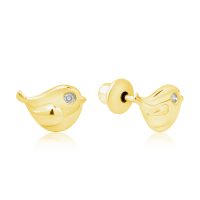 Cercei pasare pentru copii din aur galben cu diamante de 0.012ct