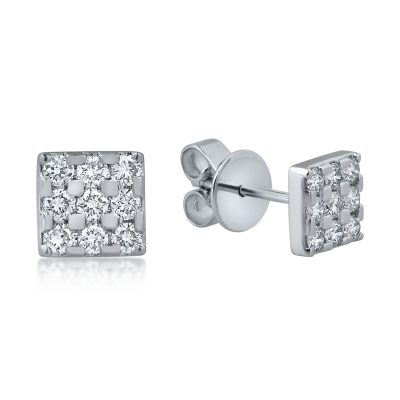 Cercei patrati din aur alb cu diamante de 0.4ct