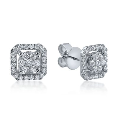 Cercei patrati din aur alb cu diamante de 0.5ct