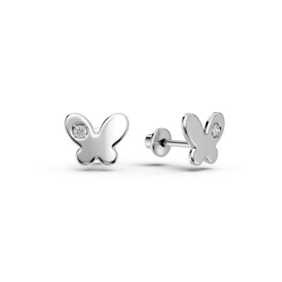 Cercei pentru copii cu fluturasi din aur alb cu diamante de 0.02ct