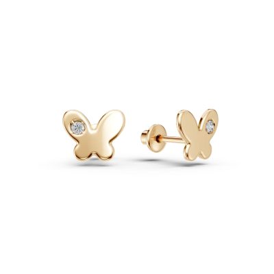 Cercei pentru copii cu fluturasi din aur galben cu diamante de 0.02ct