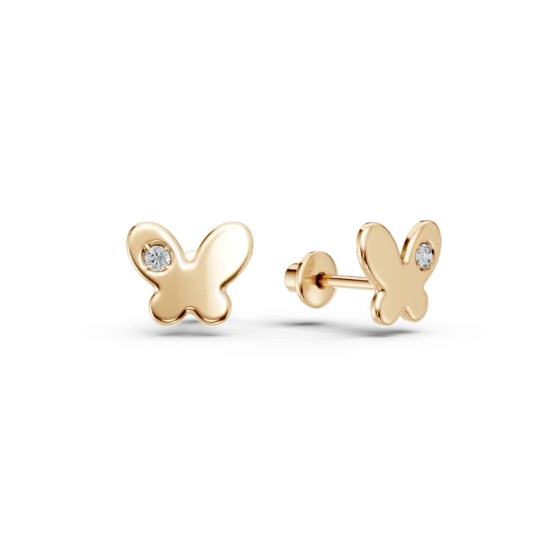 Cercei pentru copii cu fluturasi din aur galben cu diamante de 0.02ct