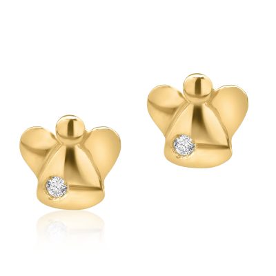 Cercei pentru copii cu ingeras din aur galben cu diamante de 0.04ct