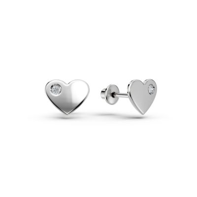 Cercei pentru copii cu inimioare din aur alb cu diamante de 0.01ct