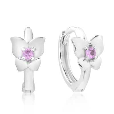 Cercei pentru copii din aur alb cu safire roz de 0.078ct