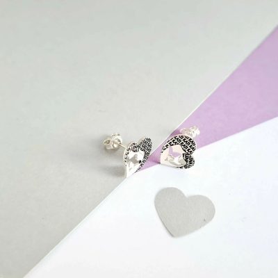 Cercei personalizati cu nume - Model Inima Mama si Fiica - Argint 925 - Inchidere surub