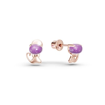 Cercei pisicute din aur roz cu ametiste ovale de 0.36ct pentru copii