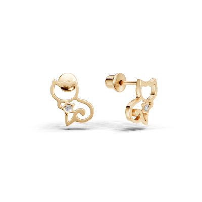Cercei pisicute pentru copii din aur galben cu diamante de 0.008ct