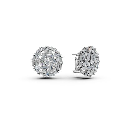 Cercei rotunzi din aur alb cu diamante baguette si rotunde de 2.1ct
