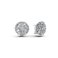 Cercei rotunzi din aur alb cu diamante baguette si rotunde de 2.1ct